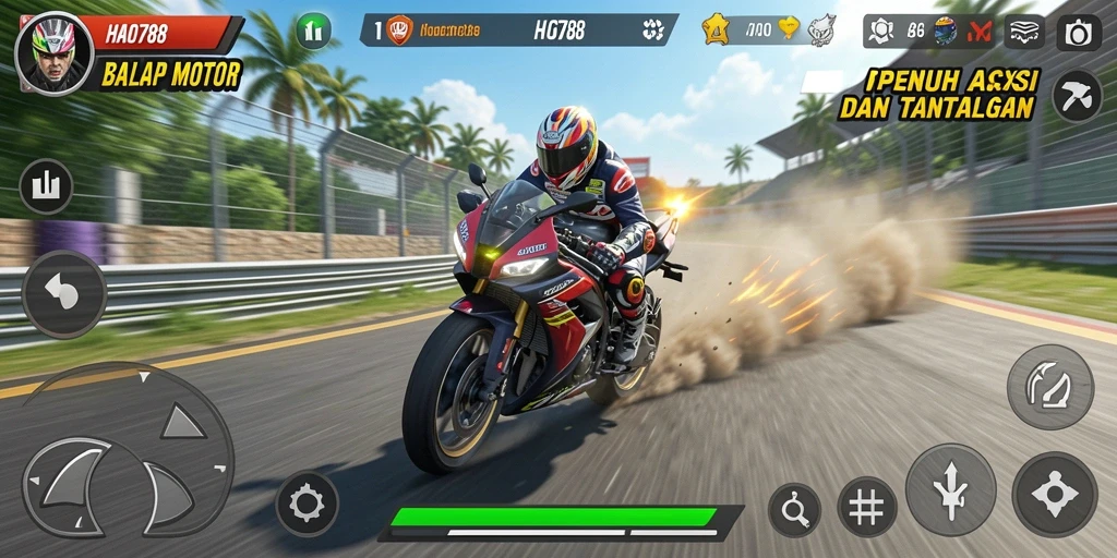 Tampilan antarmuka HAO788 saat balapan motor yang mendebarkan.