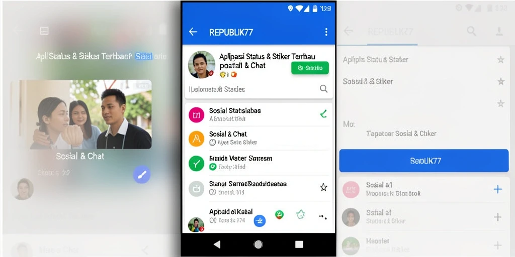 Tampilan antarmuka aplikasi Status & Stiker REPUBLIK77 yang menarik.