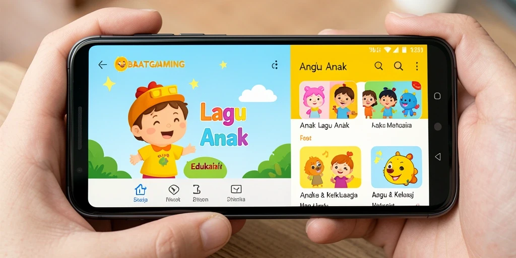 Tampilan antarmuka aplikasi SOBATGAMING yang menarik untuk anak-anak.