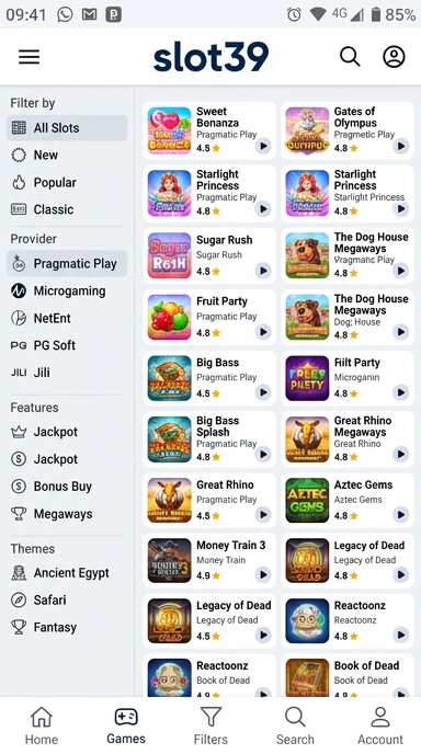 Tampilan katalog aplikasi slot39